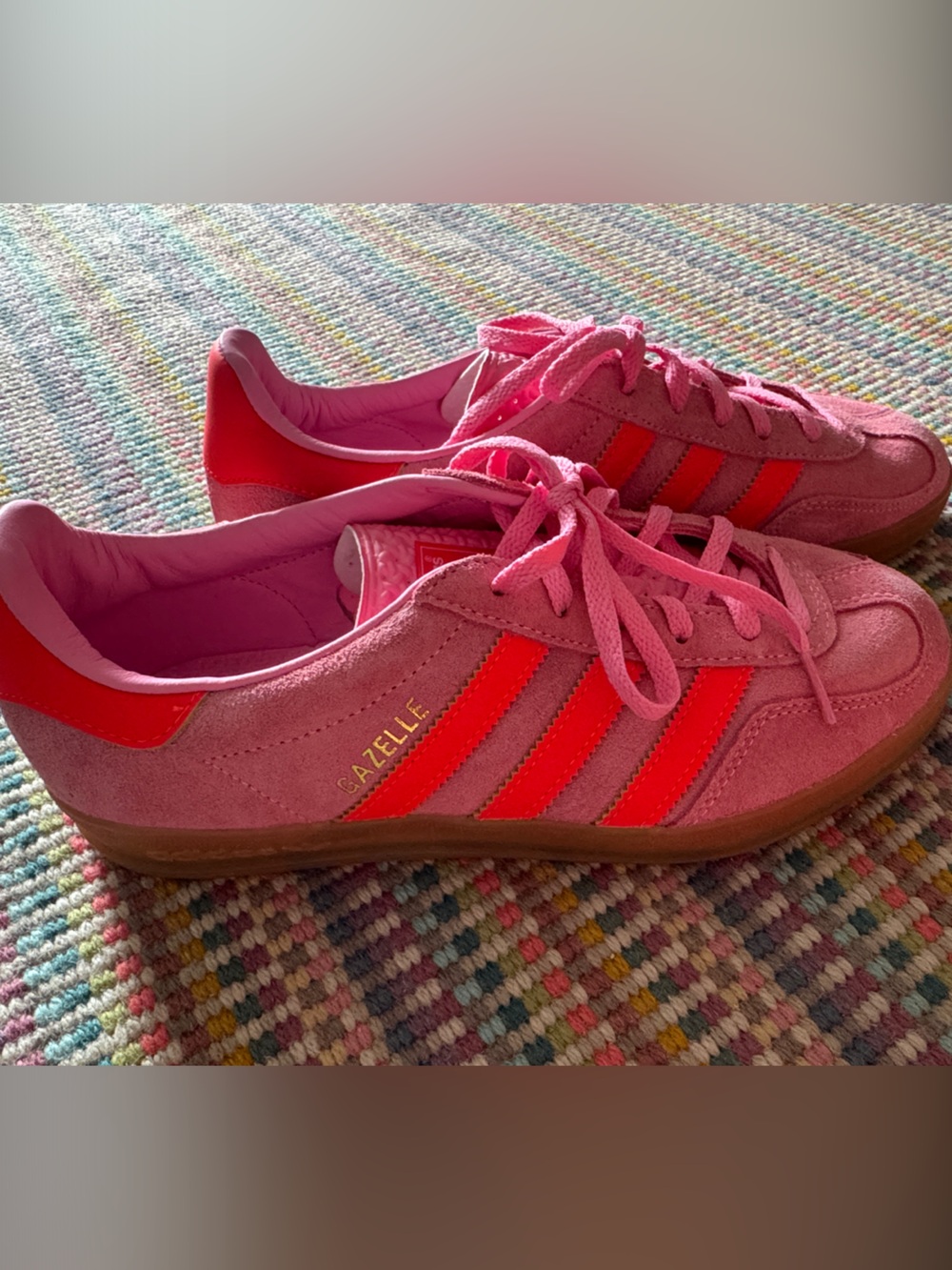 Adidas Gazelle Women’s Pink Suede Sneakers with Neon Stripes
